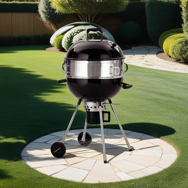 Kettle Charcoal Grill With Pizza Ring And Pizza Stone Black