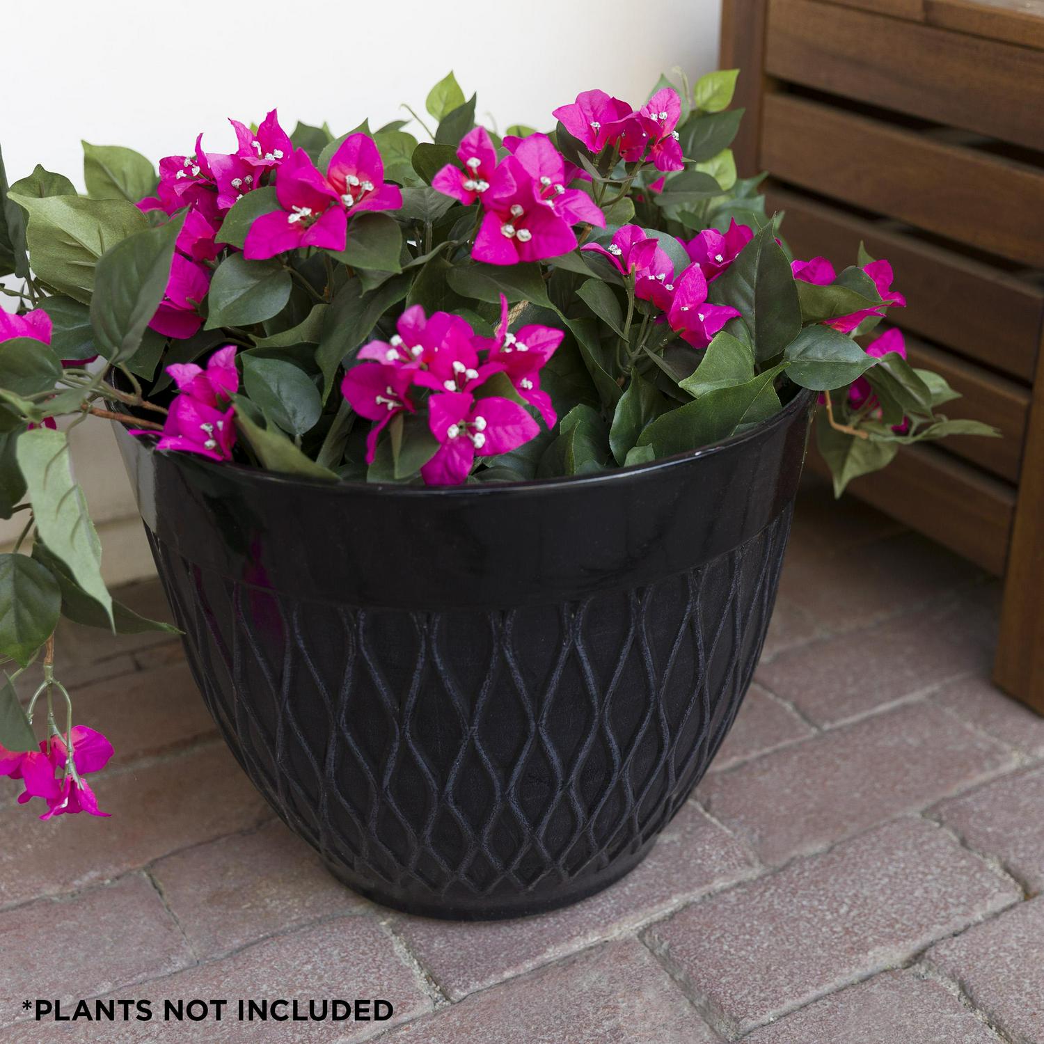 Alpine Corporation 15  x 12  StoneLook Planters with Drainage Holes Black Set of 2  Crowdfused