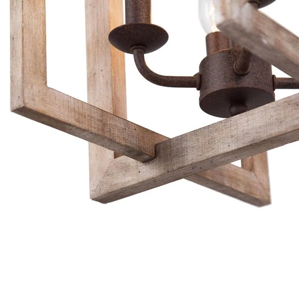 Farmhouse 4-Light Rustic Wood Geometric Chandelier Lantern Island Lights - 12.5'' L x 12.5'' W x 17'' H Shopping - The Best Deals on Chandeliers