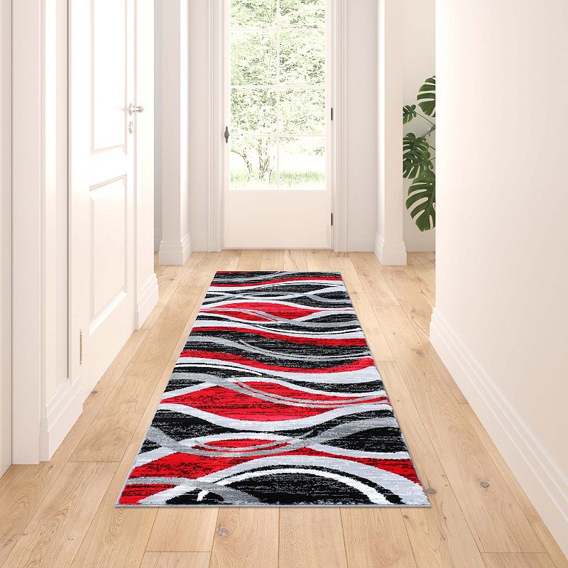 Masada Rugs Masada Rugs Stephanie Collection Area Rug Runner with Modern Contemporary Design 1109 in Red， Gray， Black and White - 2'x7'