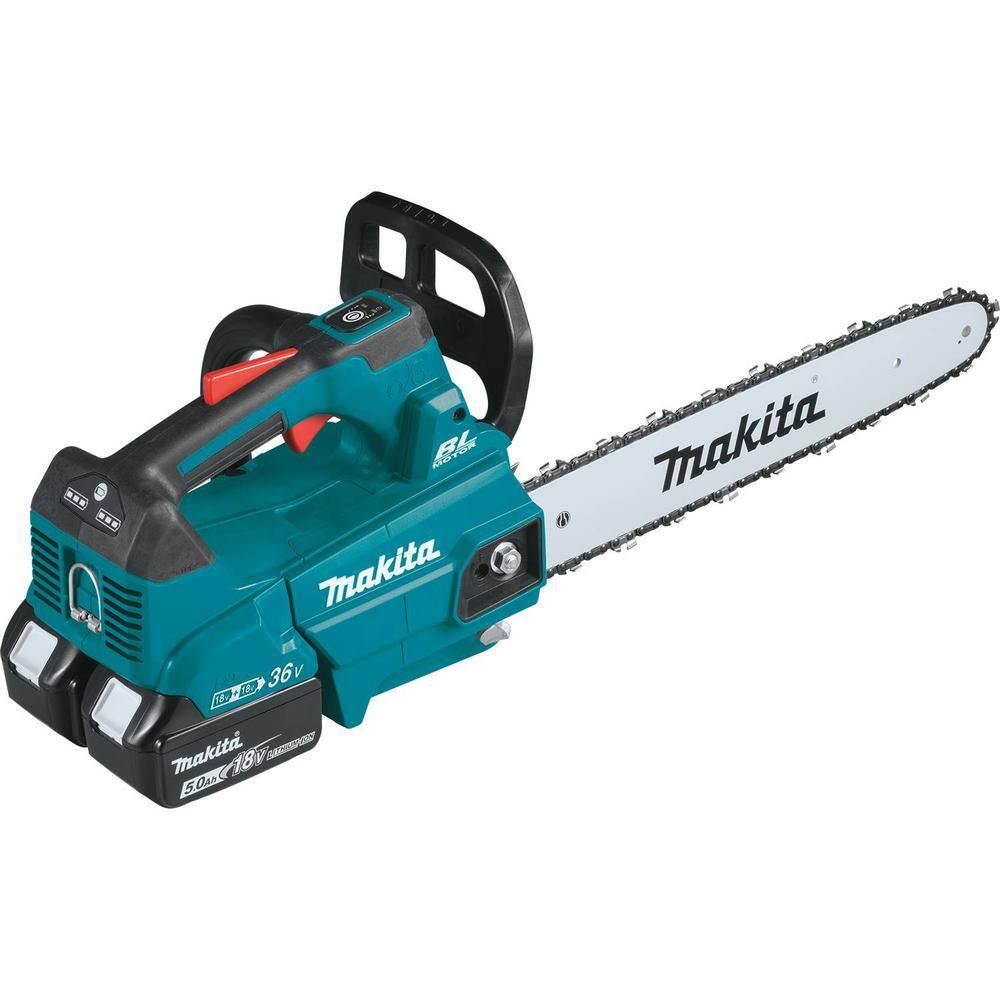 Makita LXT 16 in. 18V X2 (36V) Lithium-Ion Brushless Top Handle Chain Saw Kit 5.0Ah with Bonus 18V LXT Battery Pack 5.0Ah(2-Pk) XCU09PTBL1850B2