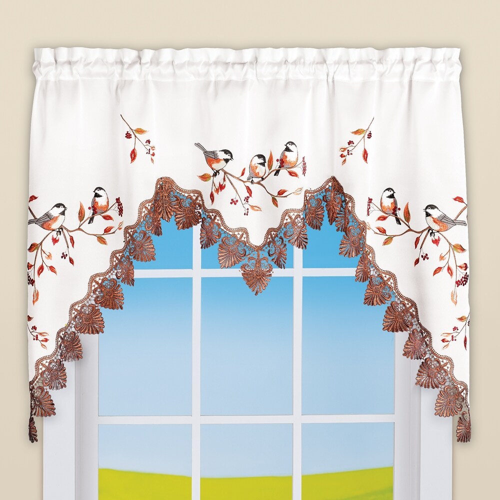 Embroidered Chickadee Lace Border Swag Valance   8.000 x 6.000 x 1.500