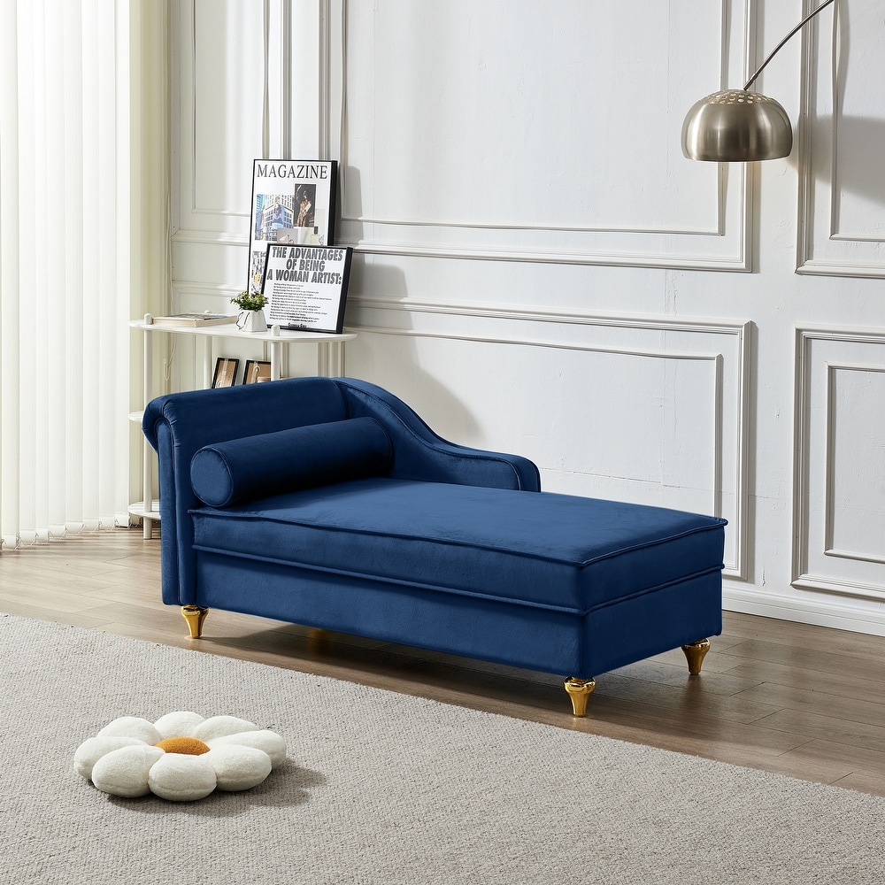 Velvet Chaise Lounges Hidden Storage Lounges Chair  Navy Blue