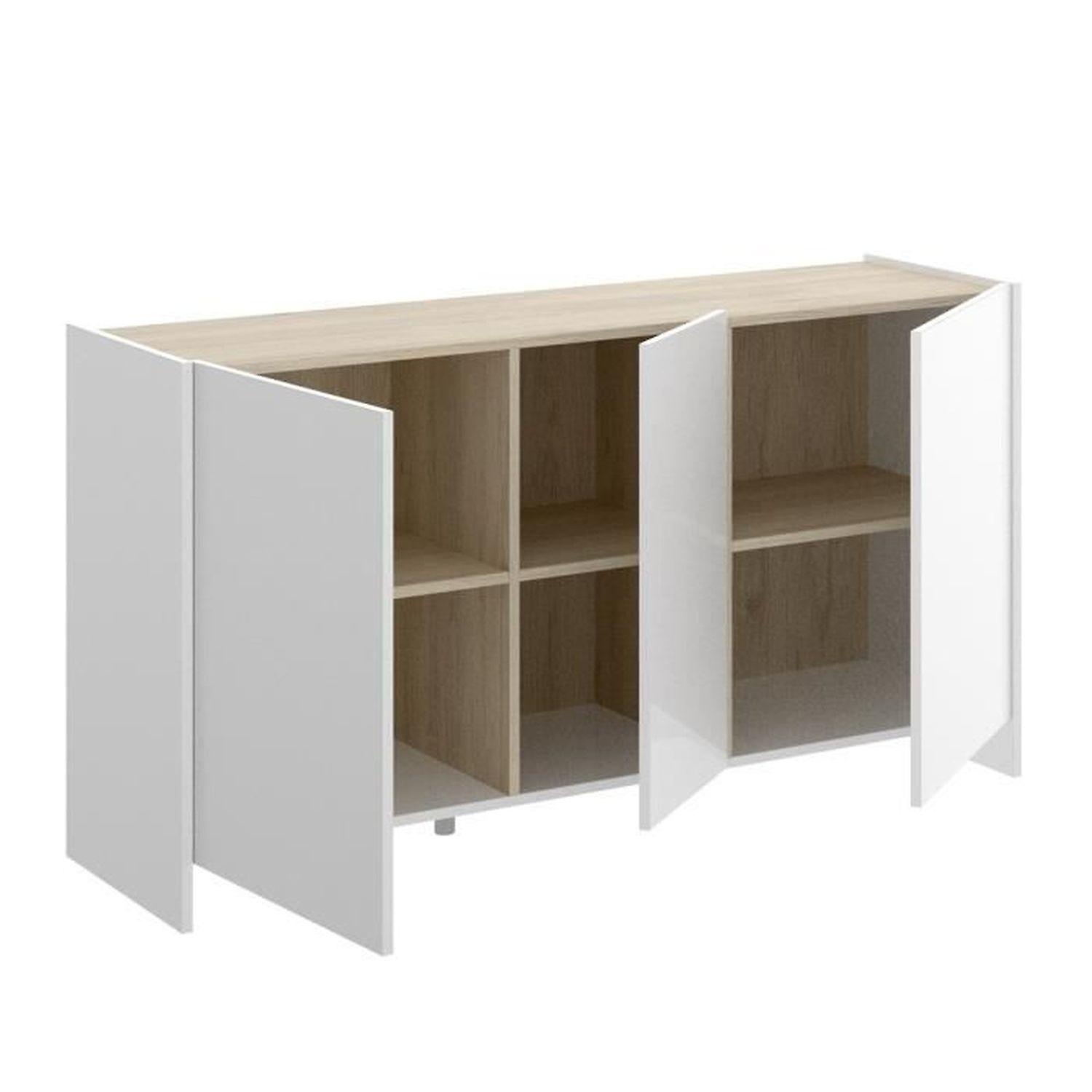 Living room set Buffet + extensible table - Light oak and matt White