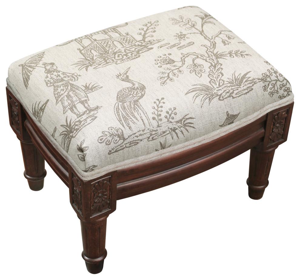 Cathay Taupe  Linen Upholstered Footstool   Asian   Footstools And Ottomans   by 123 Creations  Houzz