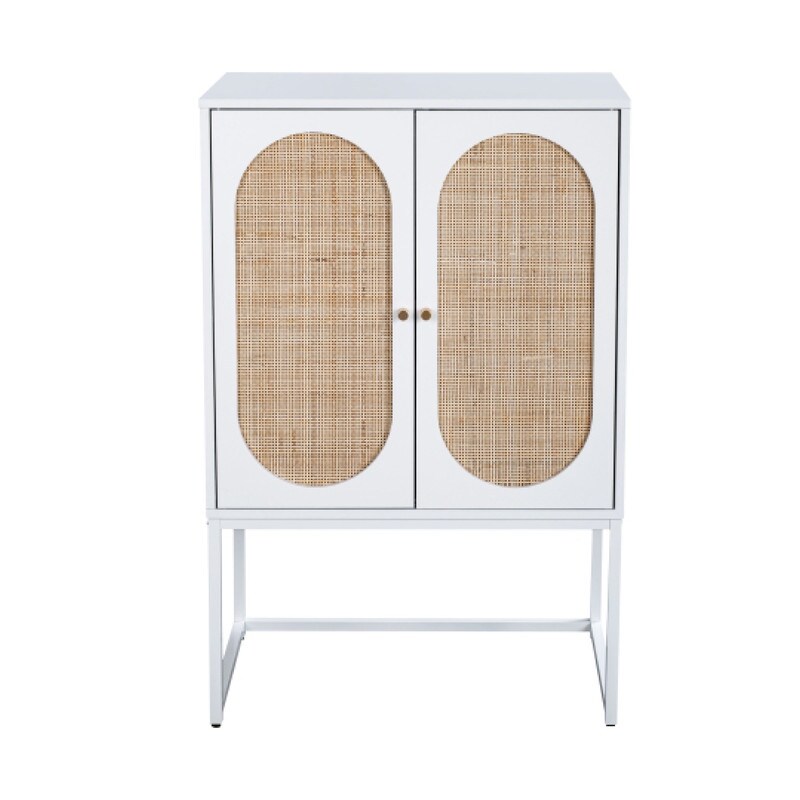 2 Door tall cabinet White rattan cabinet Particle Board cabinet kitchen