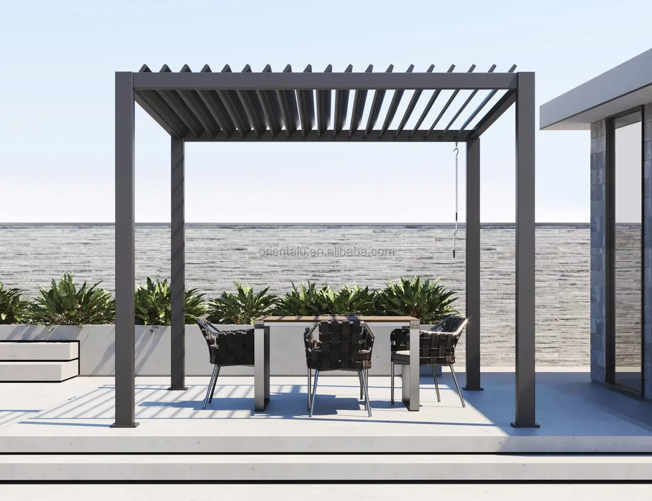 Modern Style Outdoor Pergola Aluminum Motorized Bioclimatic Motorized Pergola With Slats Retractable Pergola Roof Awning