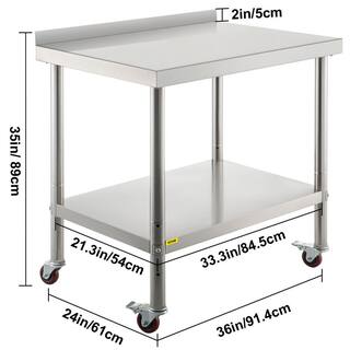 VEVOR Stainless Steel Prep Table 36 x 24 x 35 in. Heavy Duty Metal Worktable with Adjustable Undershelf Kitchen Utility Tables BXGYDGZ362435W02CV0