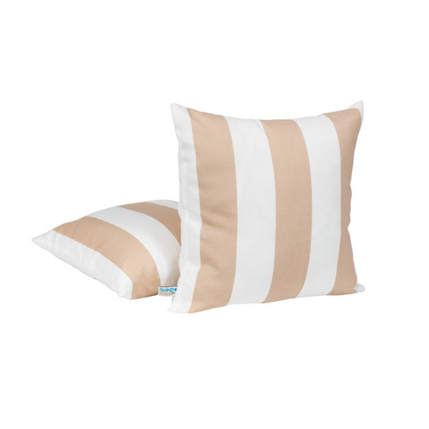 Set Of 2 Striped All weather Outdoor Throw Pillow Champagne white Blue Wave