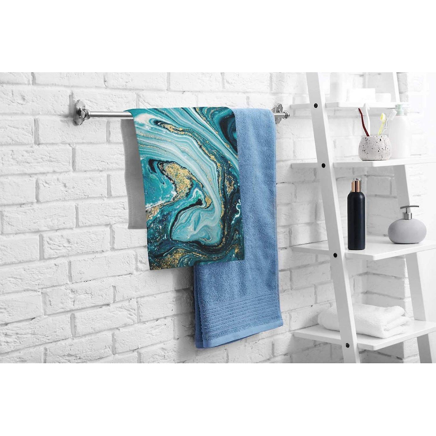 Marbleized Effect Hand Towels Cotton Washcloths，natural Luxury Painting Marble Swirls Ripples Of Agate Blue Soft Towels For Bathroom Spa Gym Yoga Beac