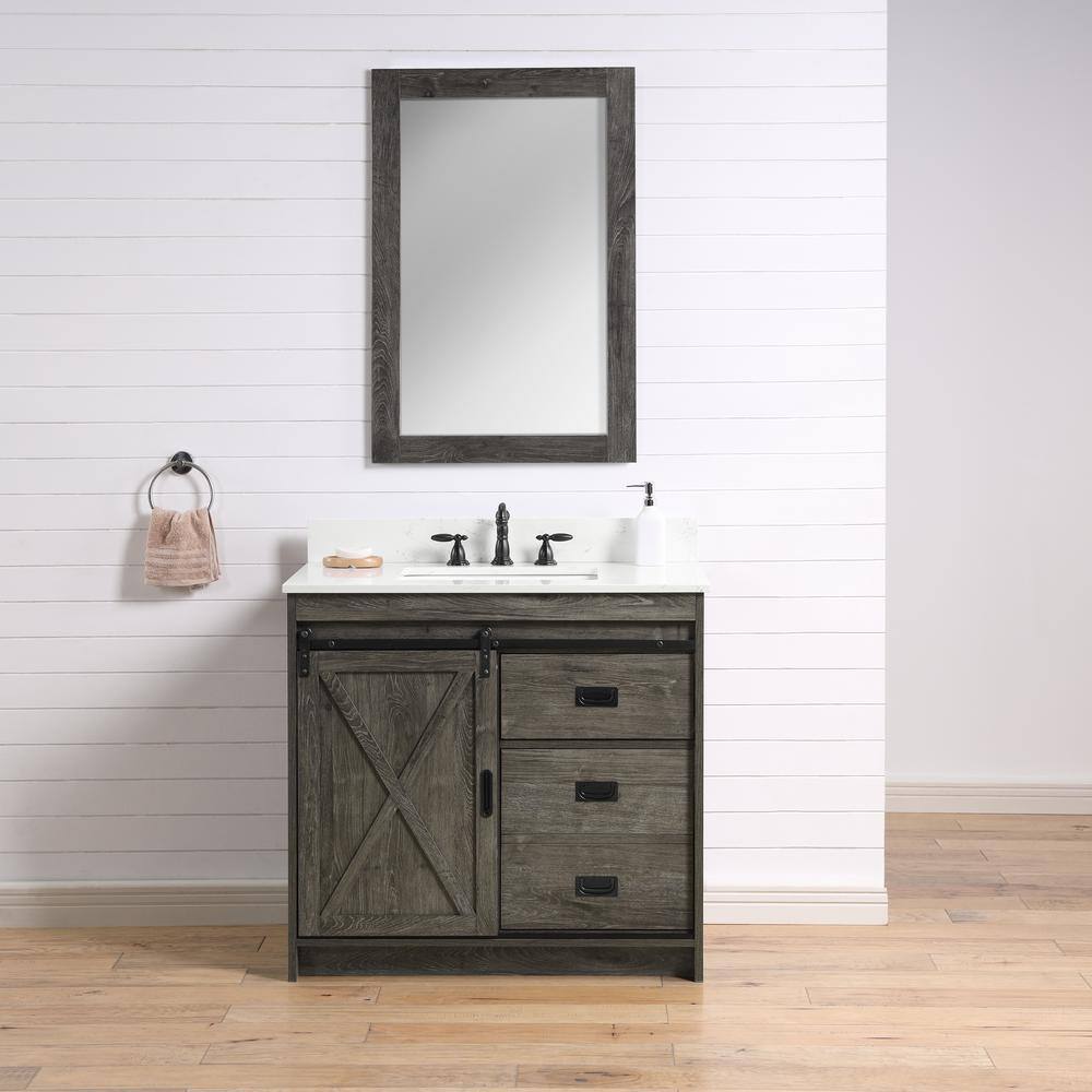 SUDIO Rafter 36 in. W Bath Vanity in Charcoal Gray with Engineered Stone Vanity Top in Carrara White with white Basin Rafter-36CG