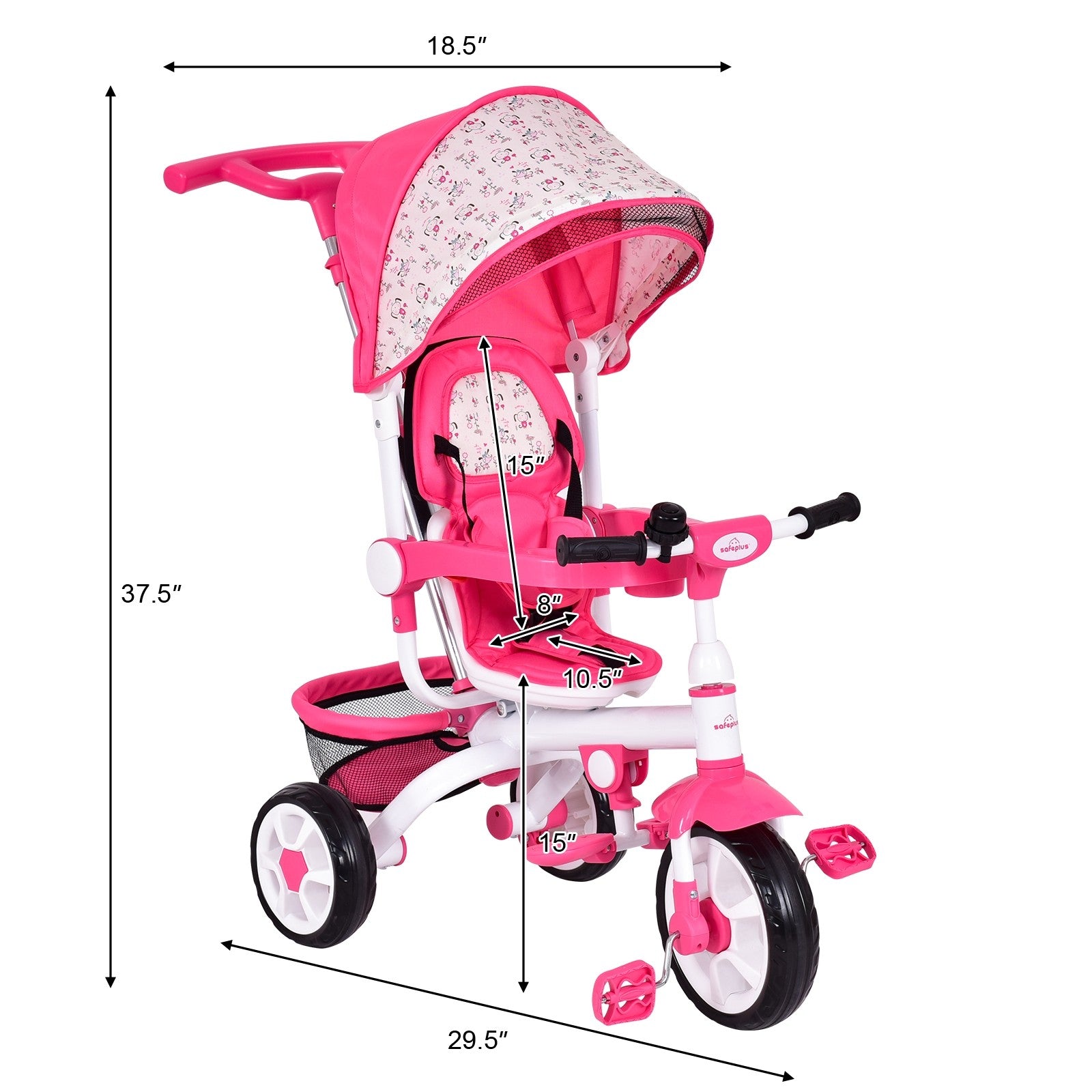 Tricycle for Toddlers, 4 in 1 Trike w/Parent Handle, Adjustable Canopy, Storage