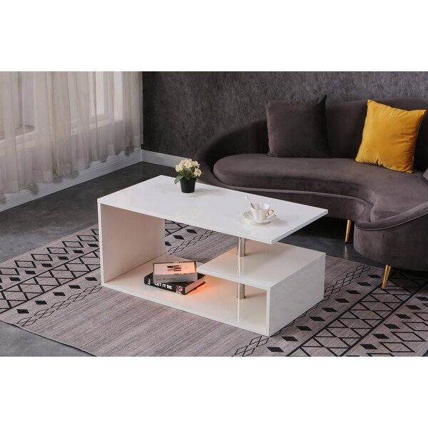 LED Coffee Table for Living Room， Modern Coffee Table， High Gloss White Finish Centre Sofa Table