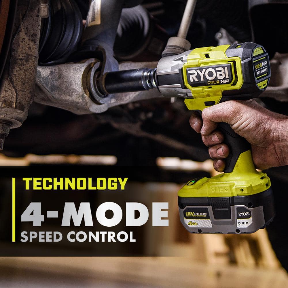 RYOBI ONE+ HP 18V Brushless Cordless 4-Mode 1/2 in. Impact Wrench Kit w/ 4.0 Ah HIGH PERFORMANCE Lithium-Ion Battery & Charger P262K1