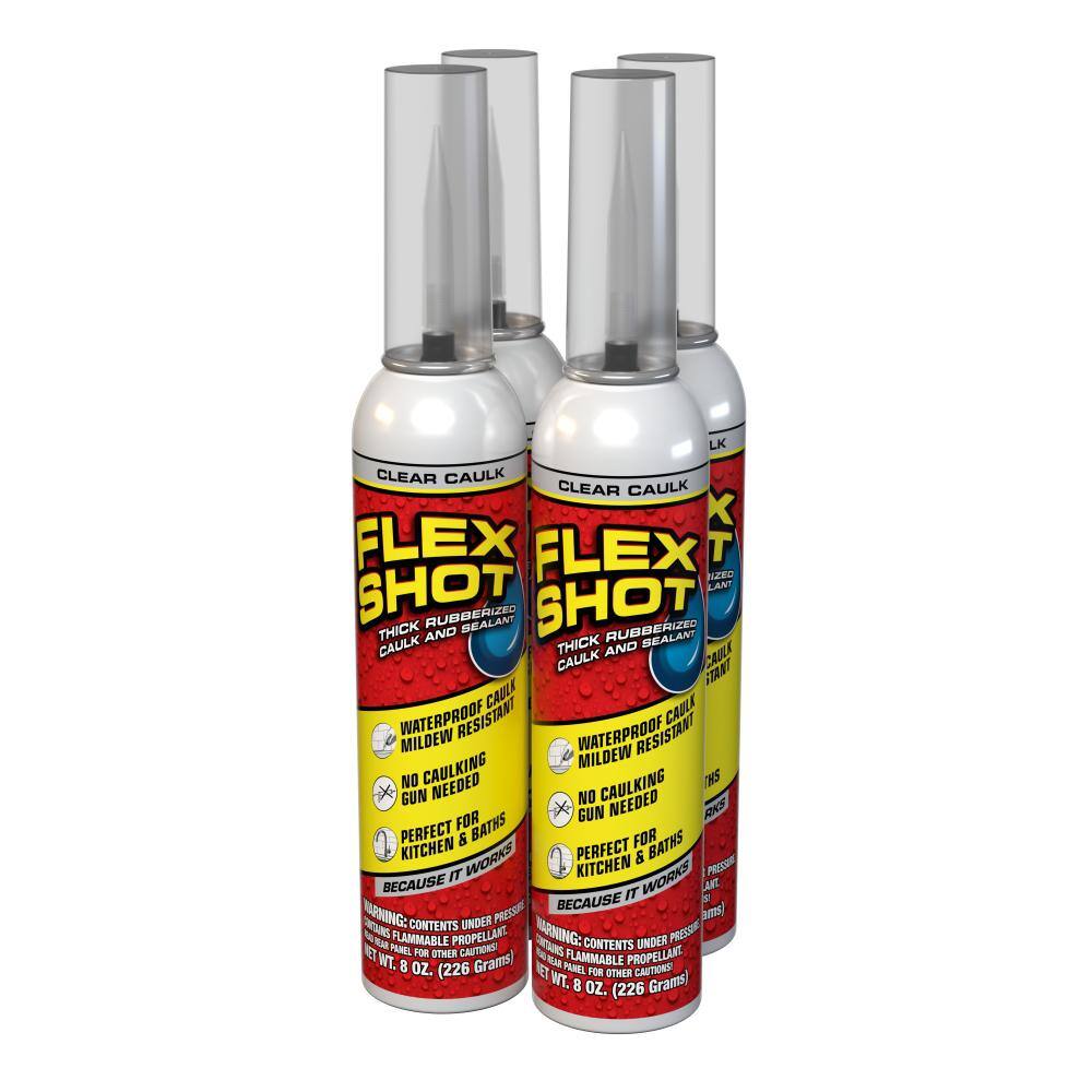 FLEX SEAL FAMILY OF PRODUCTS Flex Shot 8 fl. oz. Clear Thick Rubber Mildew Resistant Waterproof Sealant (4-Pack) FSH8C-4CS