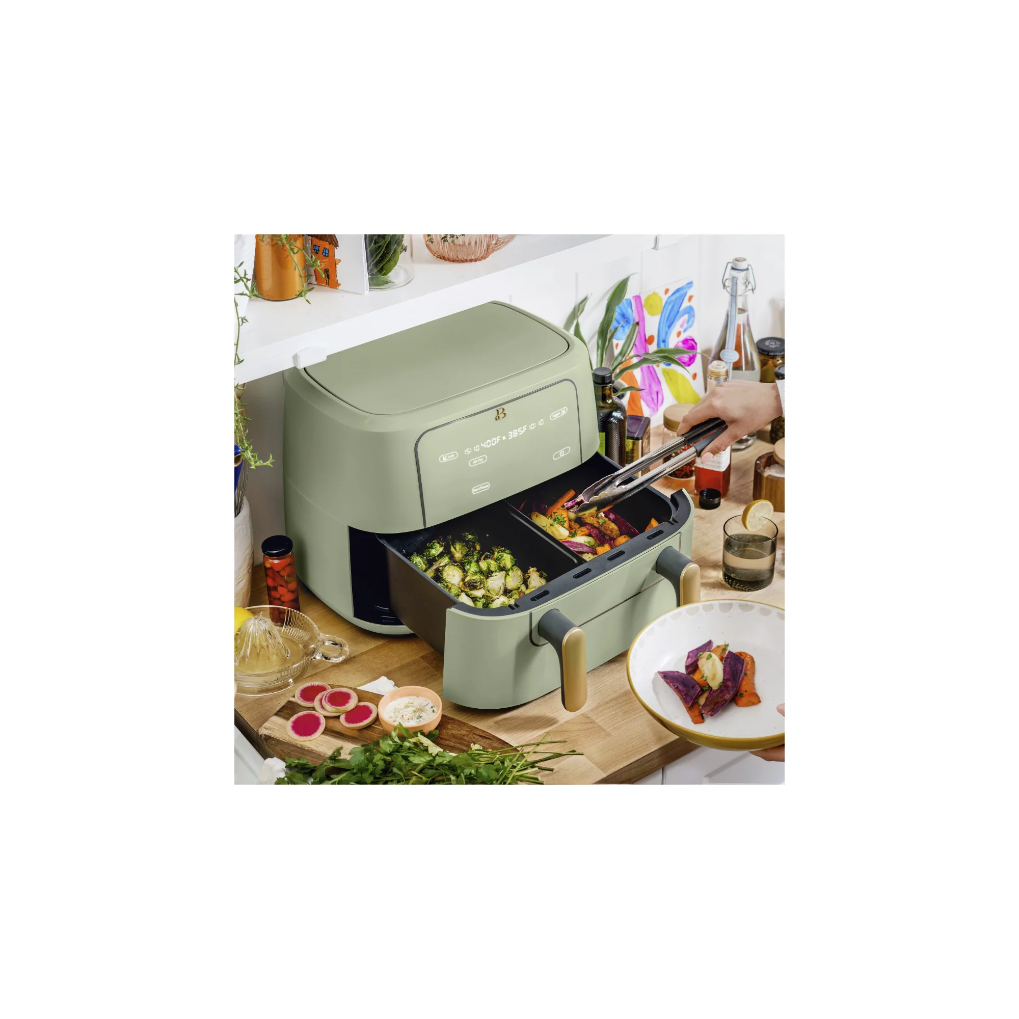 Beautiful 9QT TriZone Air Fryer， Sage Green by Drew Barrymore