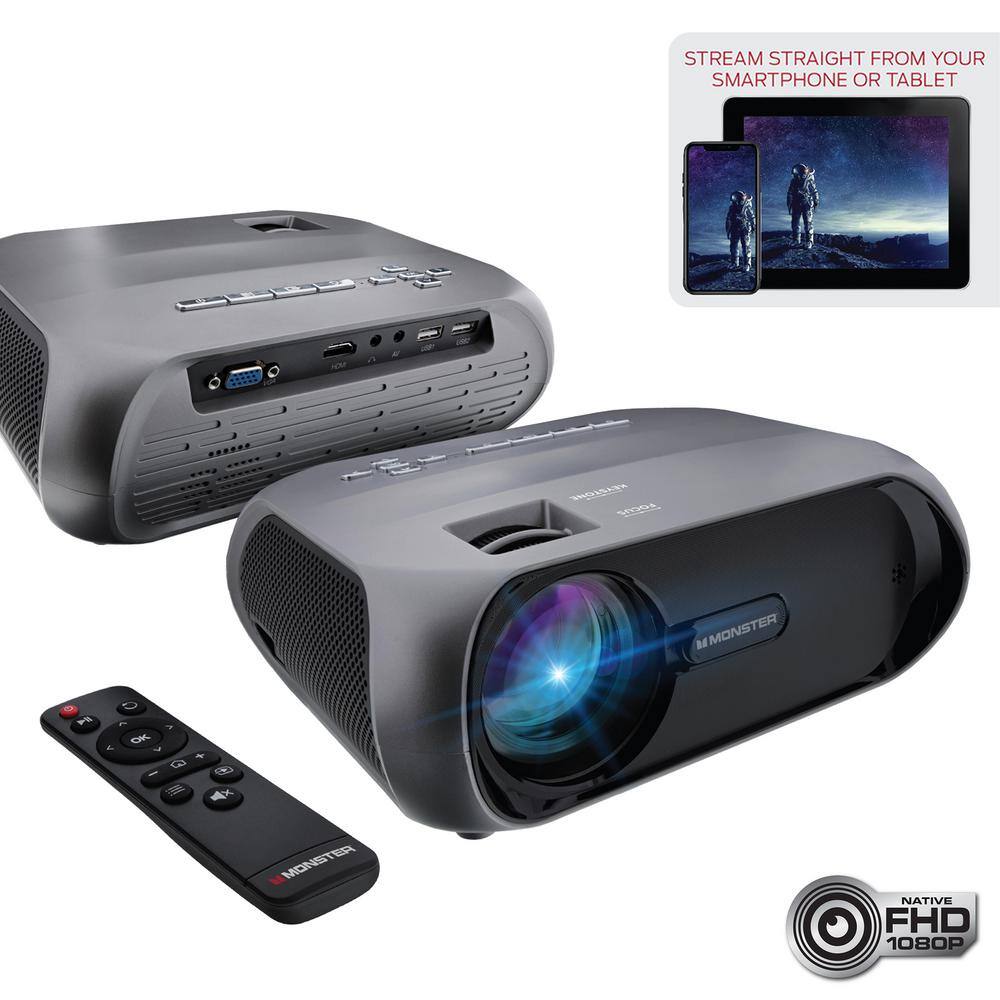 Monster Vision 1920 x 1080p LCD TFT Technology Home Projector Kit with 3000 Lumens Comes With 120 Inch Screen MHV1-1058-GUN