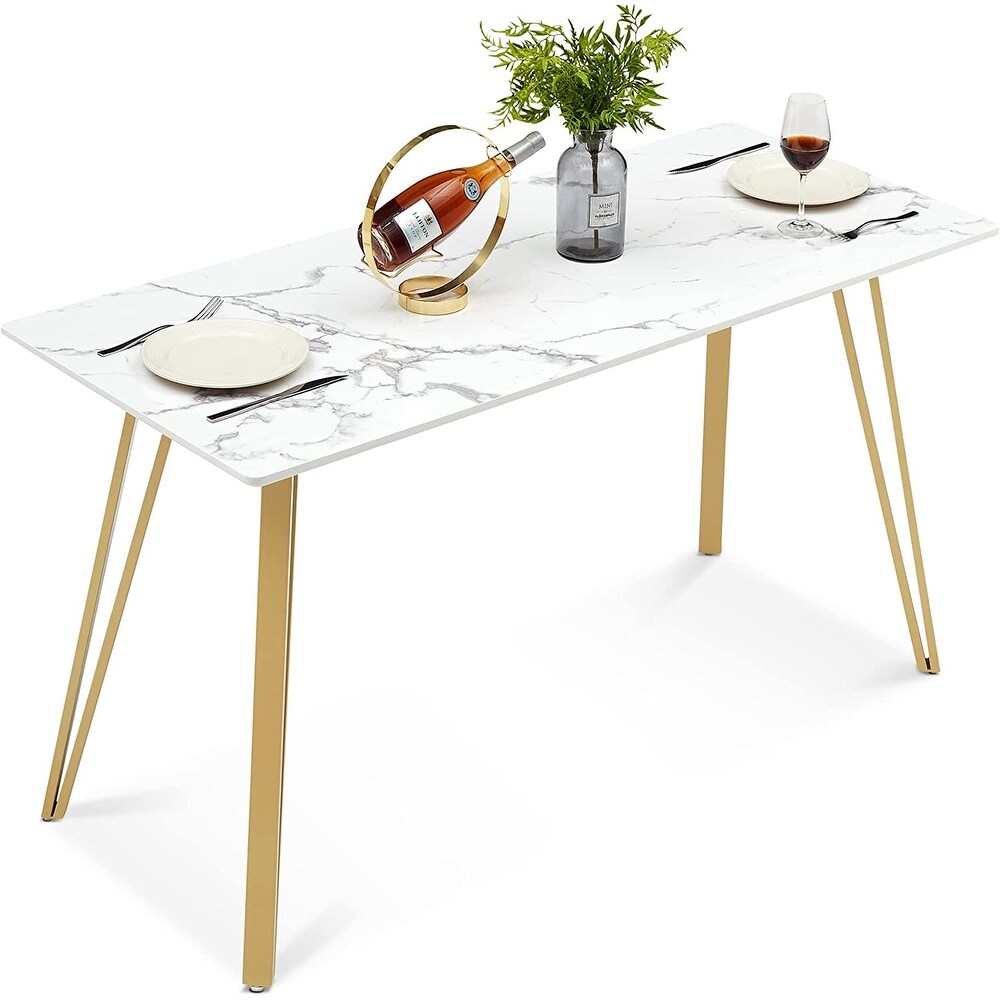 Ivinta White Marble Dining Table  Modern Rectangle 55 inch Dining Room Table for 4/6