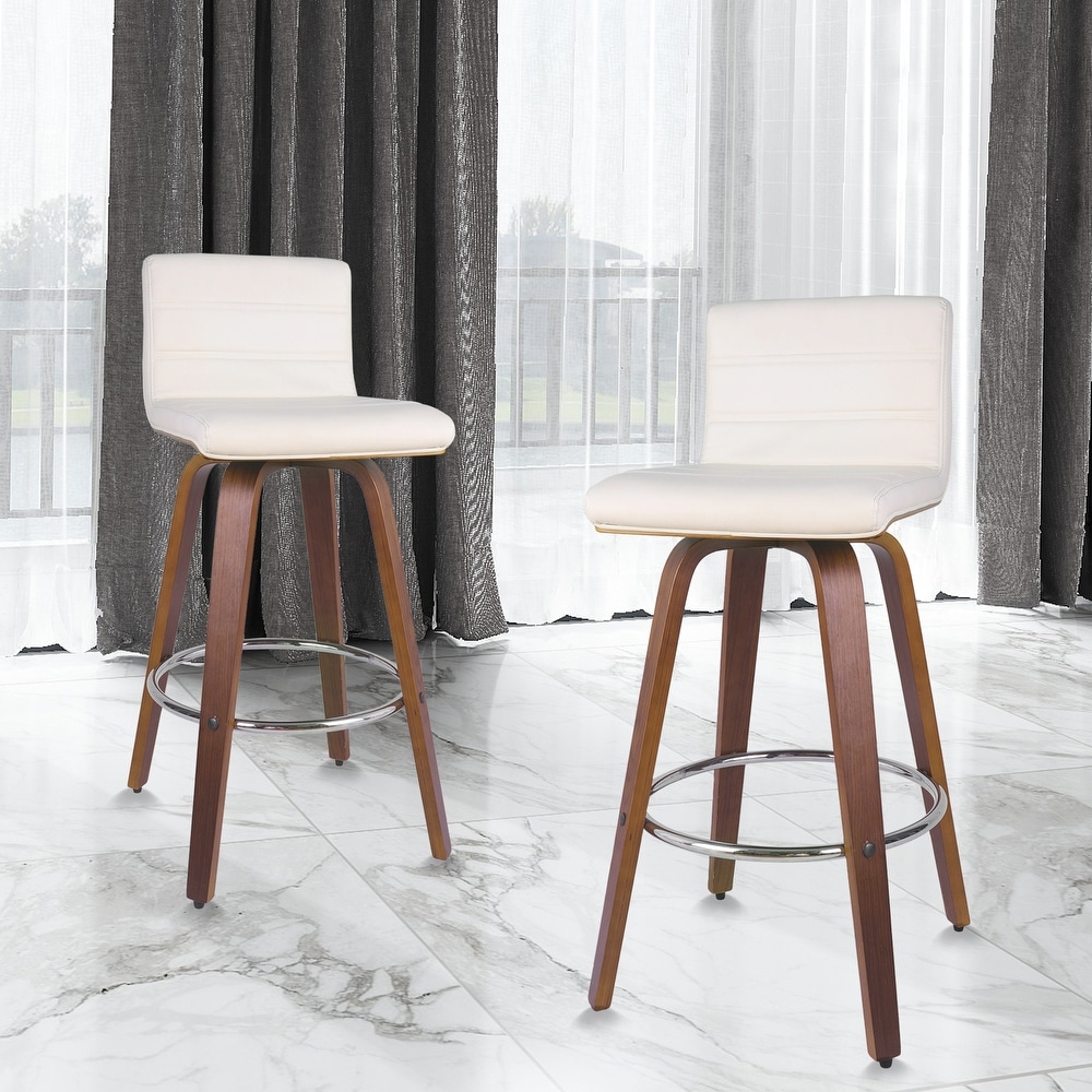 Swivel Wood Bar Stools PU Leather Upholstered Counter Stools Set of 2