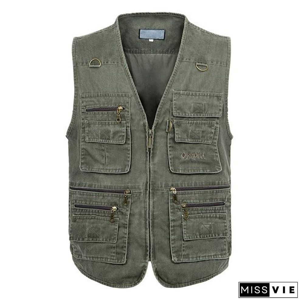 Casual Summer Big Size Cotton Sleeveless Vest With Many 16 Pockets Men Multi Pocket Photograph Waistcoat