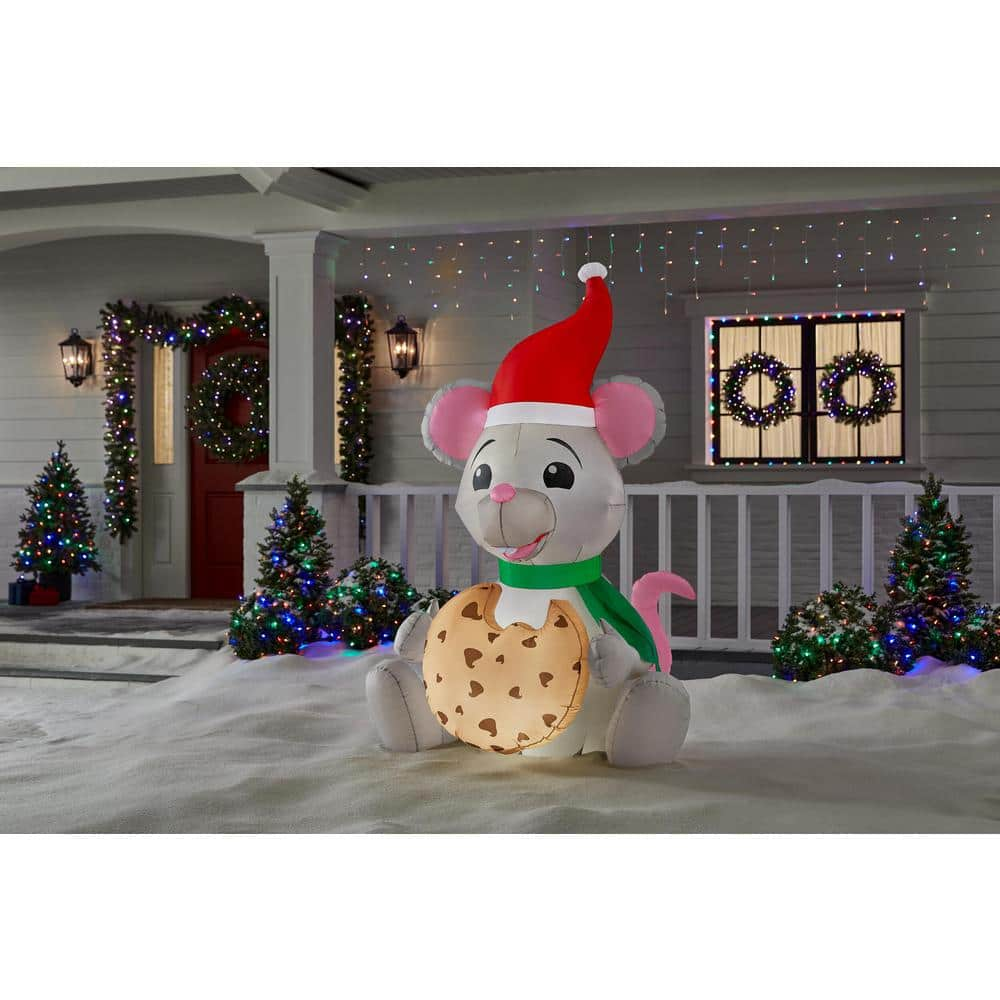 6.5 ft. Animated LED Mouse Eating Cookie Christmas Airblown Inflatable 24GM84487