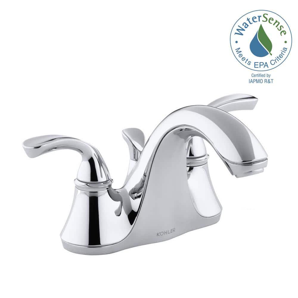 KOHLER Forte 4 in Centerset 2Handle LowArc WaterSaving Bathroom Faucet in Polished Chrome with Sculpted Lever Handles