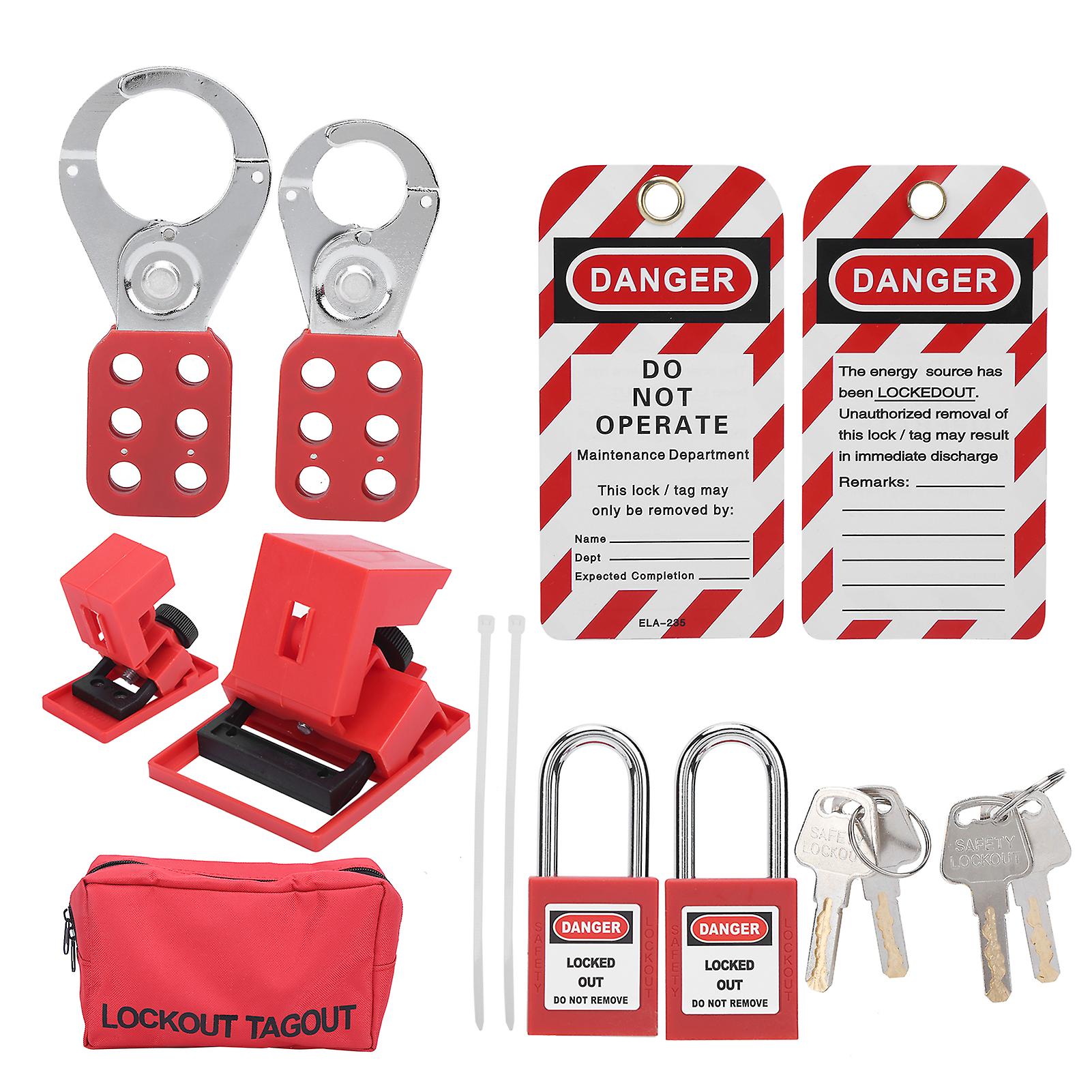 Lockout Tagout Kit Multifunctional With Hasp Warning Tag Safety Red Padlock Portable