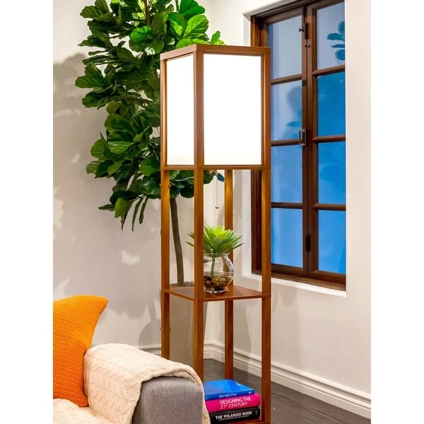 Brightech Maxwell Shelf LED Floor Lamp - Walnut Brown