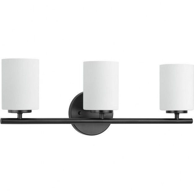 Progress Lighting Replay Collection 3 light Bath Vanity In Textured Black Porcelain Material Up down Mounting Shade Included