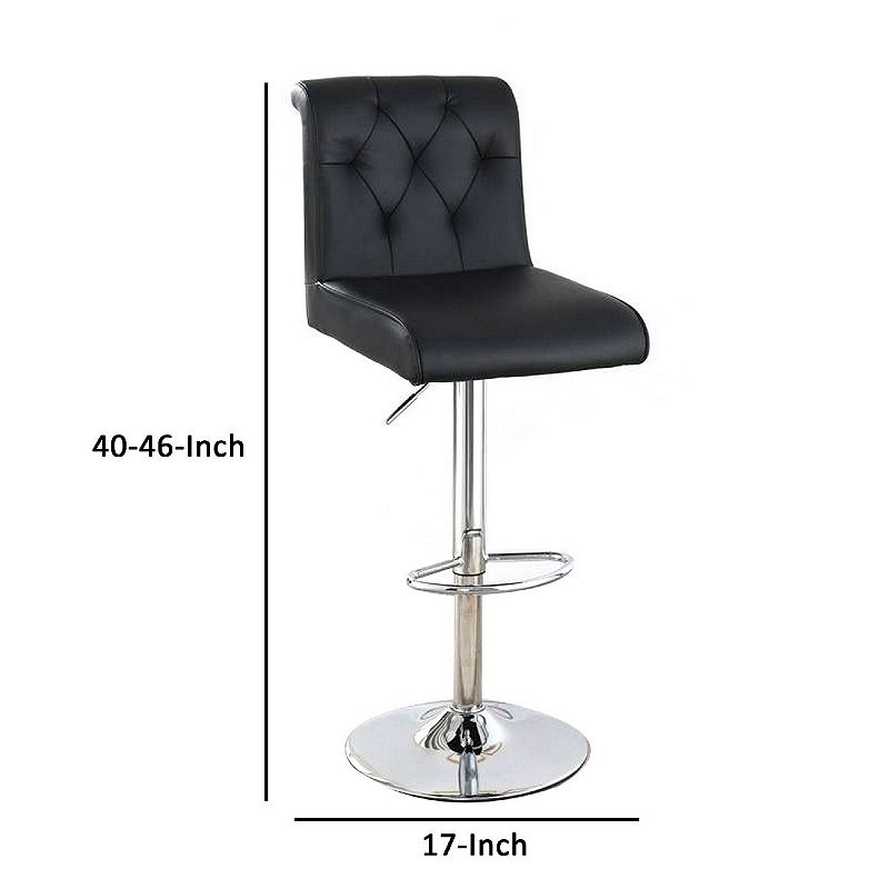 Adjustable Barstool with Rolled Button Tufted Back， Set of 2， Black