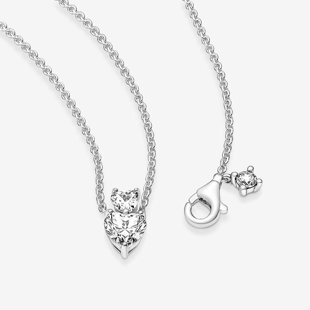 PANDORA  Double Heart Pendant Sparkling Collier Necklace