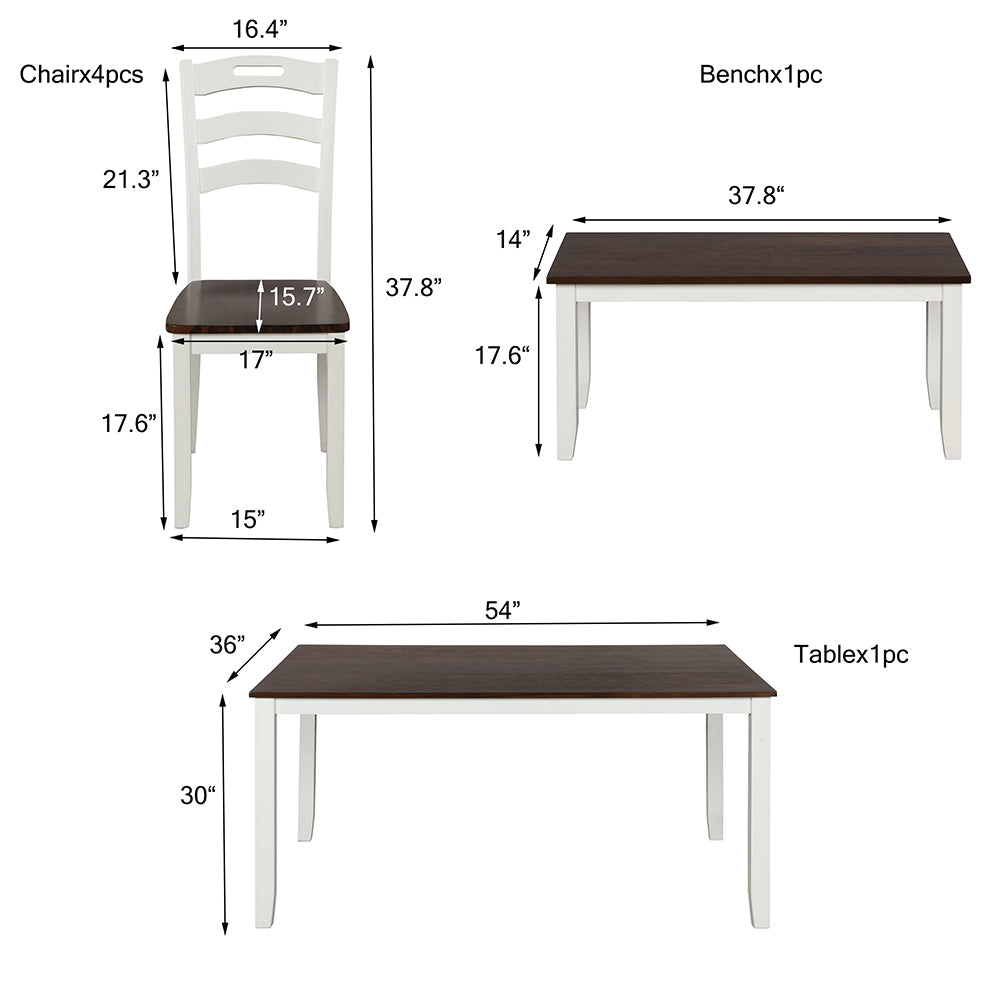 6 Piece Dining Table Set with 1 Bench, 1 Table, 4 Chairs for Home Dining Room Kitchen