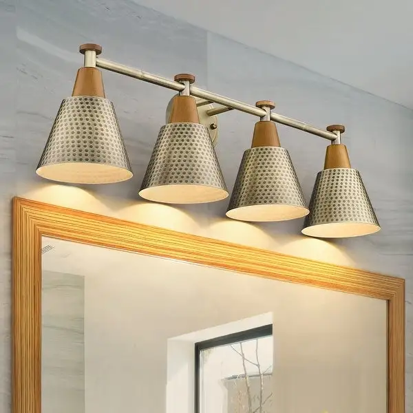 4-Lights Bathroom Vanity Light, Modern Wall Mounted Lamp, Hammered Metal Shade