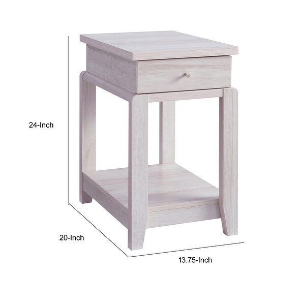 24 Inch Modern Chairside Table with Drawer and Shelf， Block Legs， White