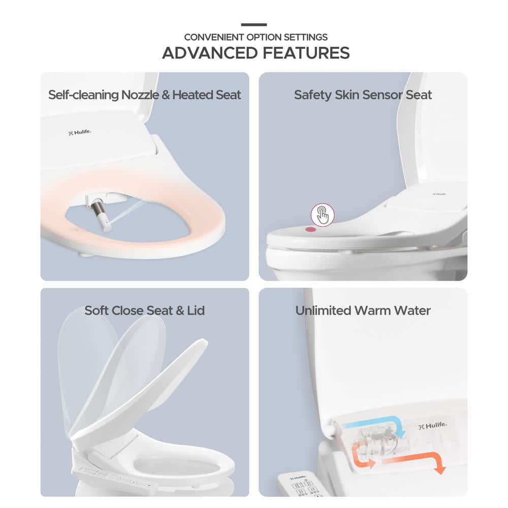 Hulife Electric Bidet Seat for Elongated Toilet with Unlimited Heated Water Heated Seat Control panel in White