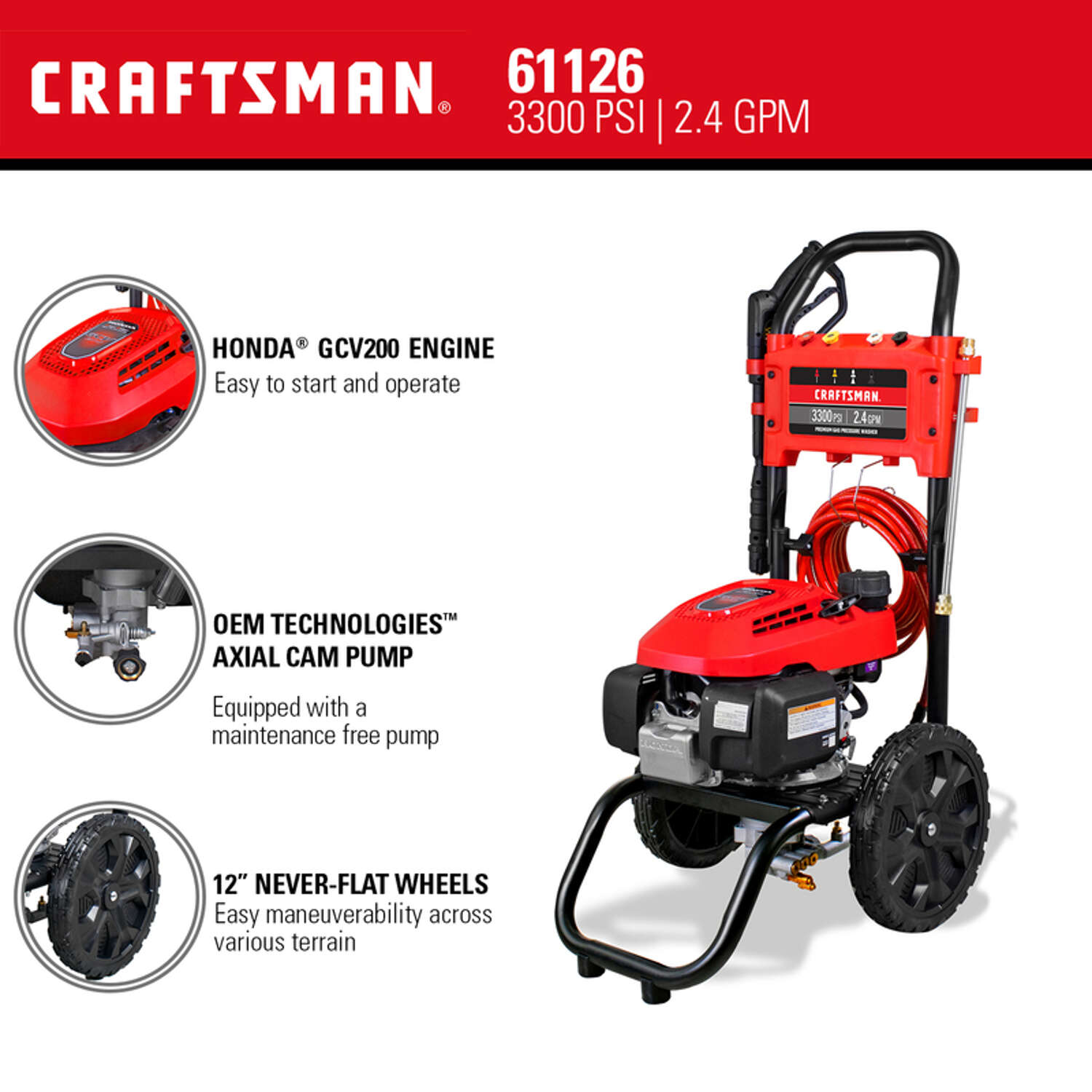 Craftsman CMXGWFN061126 Honda 3300 psi Gas 2.4 gpm Pressure Washer