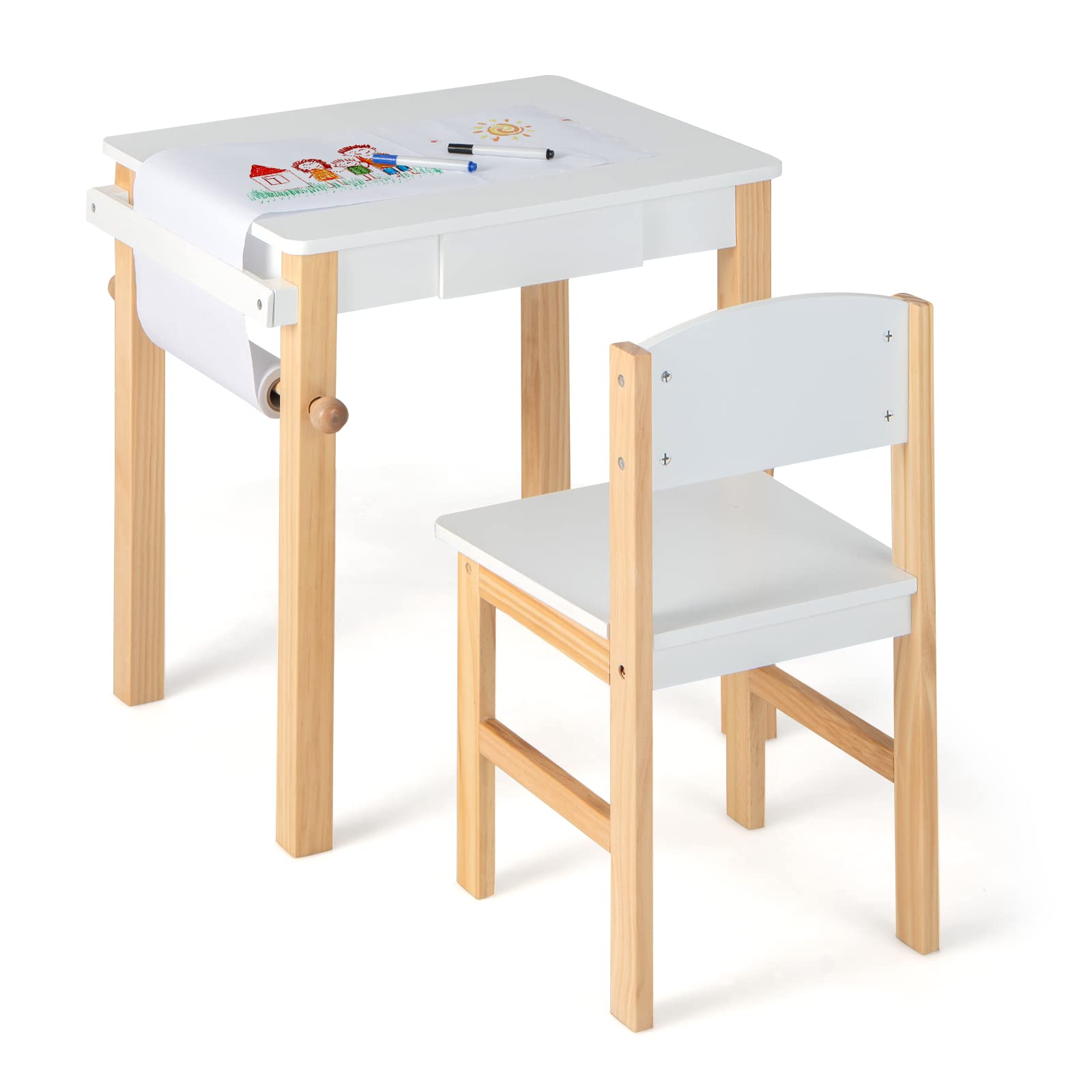 Costzon Kids Table and Chair Set, Toddler Table & Chair (White)