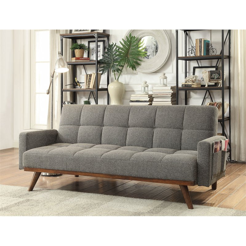 Allora Mid-century Modern Fabric Futon Sofa in Gray