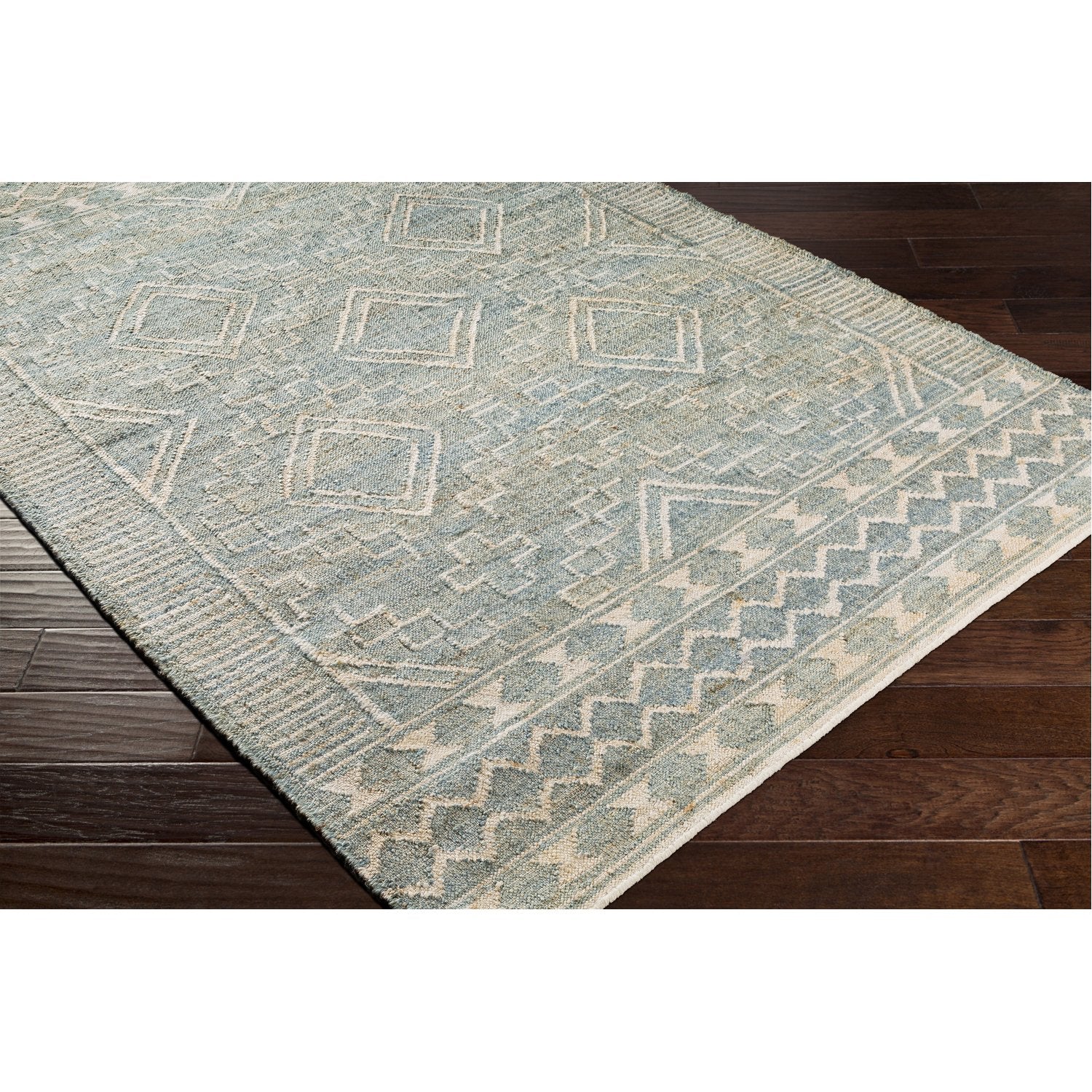 Cadence Hand Woven Rug in Sage, Cream, Camel, Ice Blue, Tan