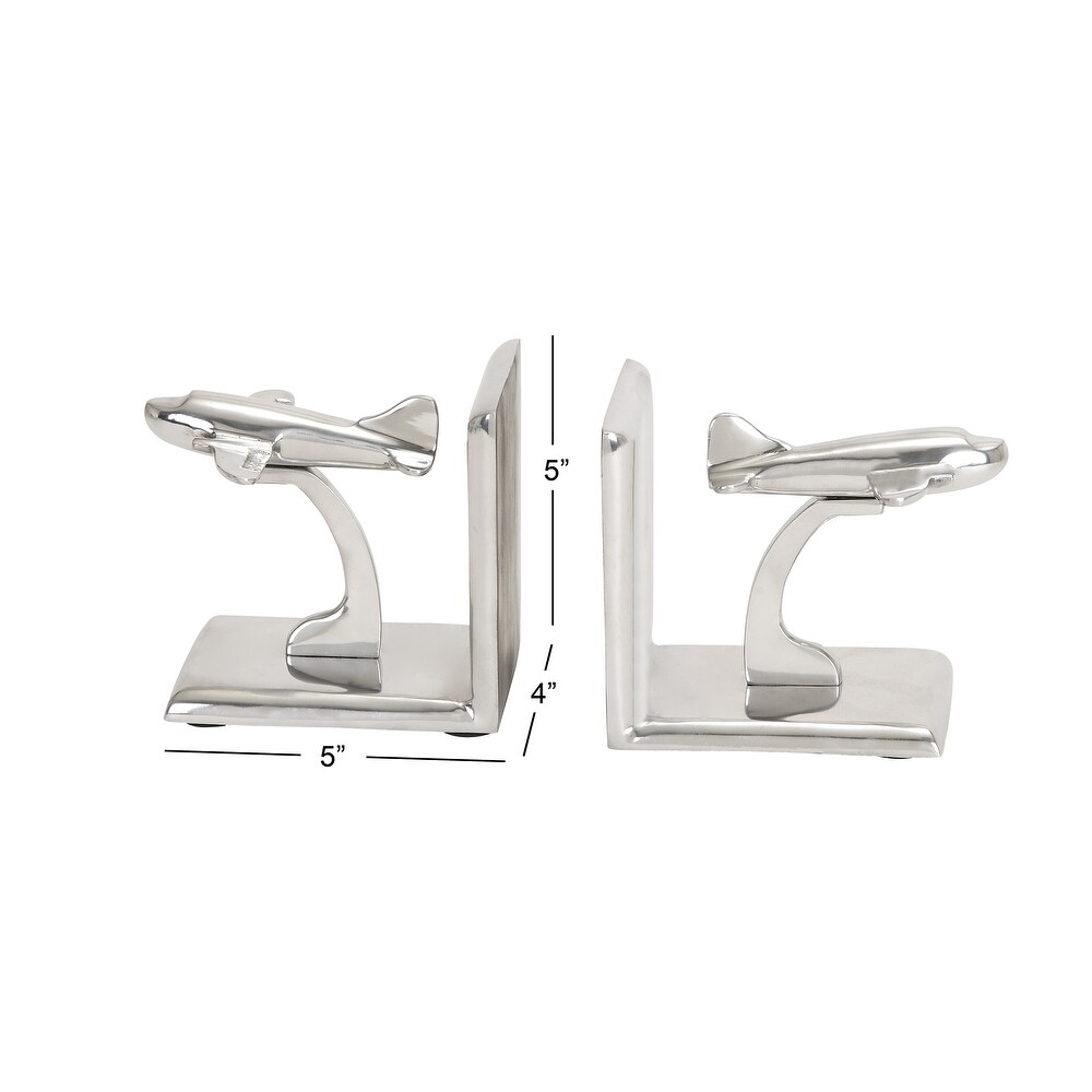 Silver Aluminum Contemporary Airplanes and Helicopters Bookends (Set of 2)   5 x 4 x 5