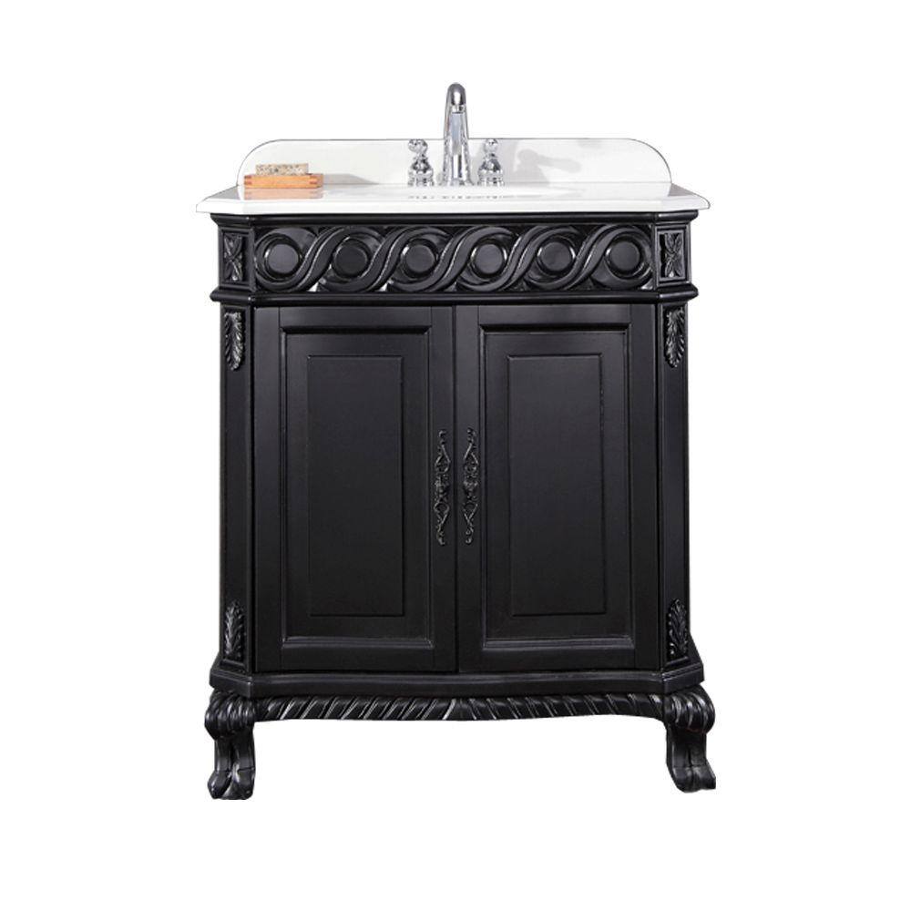 OVE Decors Trent 30 in. W x 21. in D Single Sink Vanity in Black Antique with Cultured Marble Vanity Top in White Trent 30