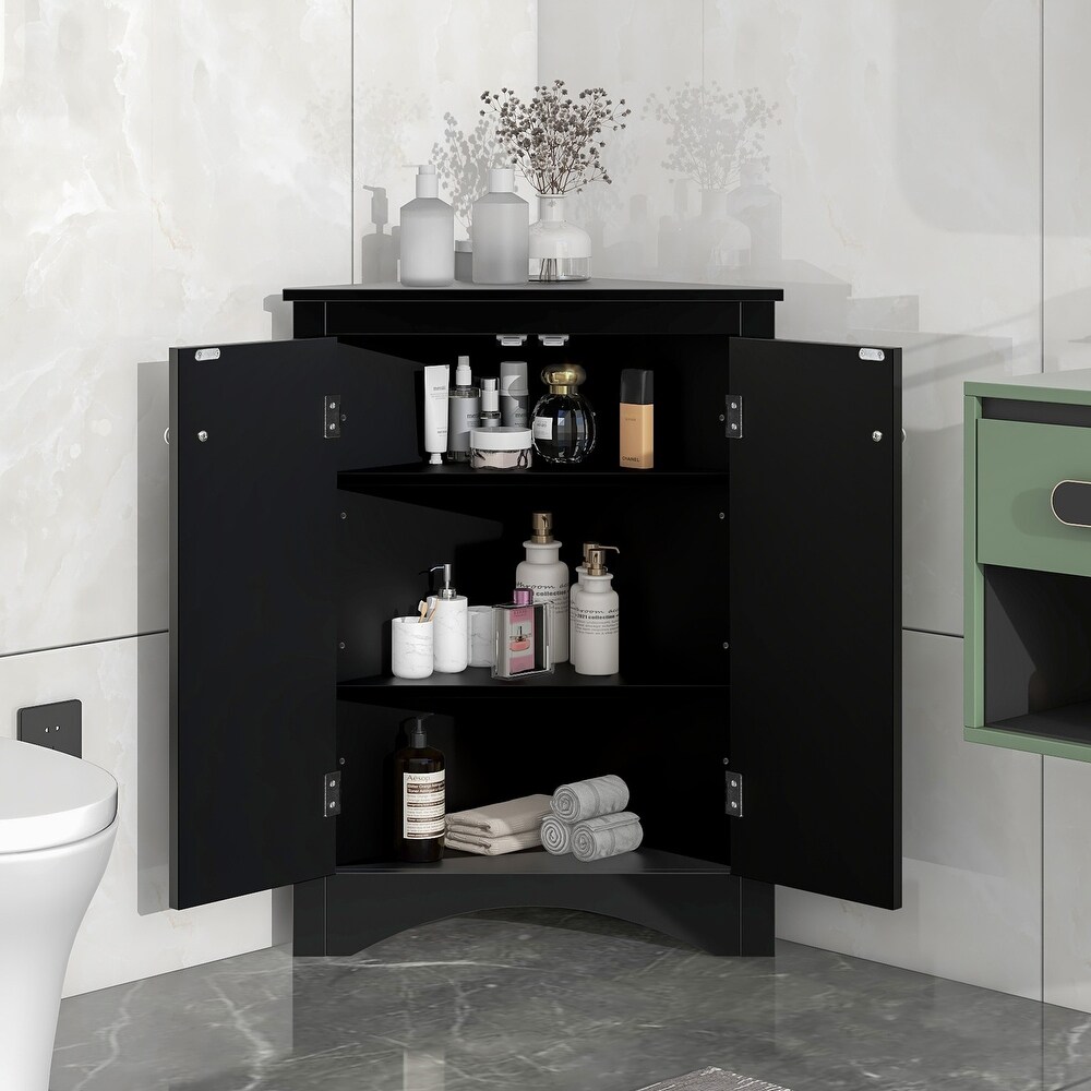 Triangle Bath Room Waterproof Storage Cabinet  Freestanding Corner Floor Storage Cabinet with Door and Adjustable Shelf