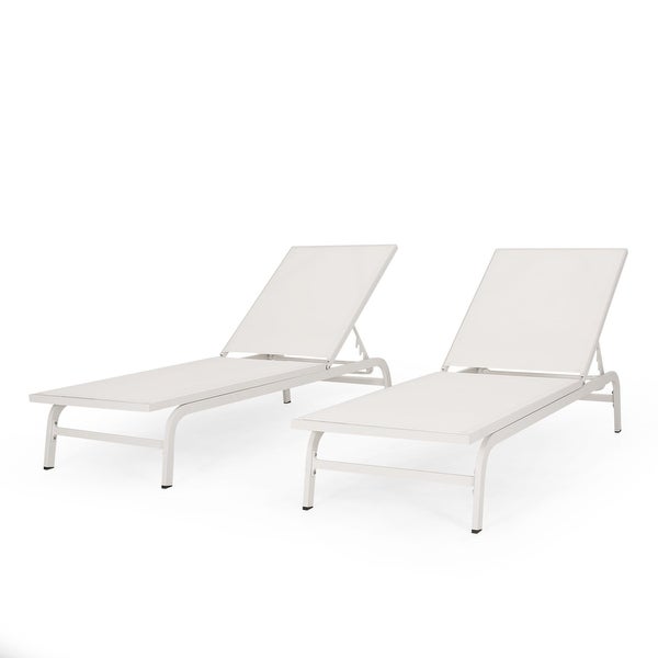 Wilsey Outdoor Aluminum and Outdoor Mesh Chaise Lounge， Set of 2， White