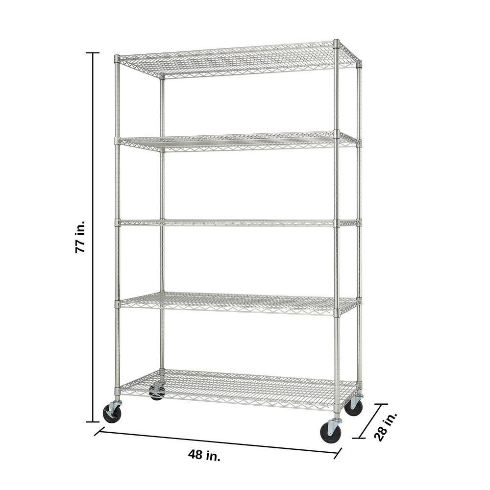 TRINITY EcoStorage Chrome 5-Tier Rolling Steel Wire Shelving Unit (48 in. W x 77 in. H x 24 in. D) TBFZ-0915