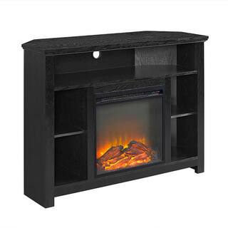 Walker Edison Furniture Company Highboy 44 in. Black MDF Corner TV Stand 48 in. with Electric Fireplace HD44FPHBCBL