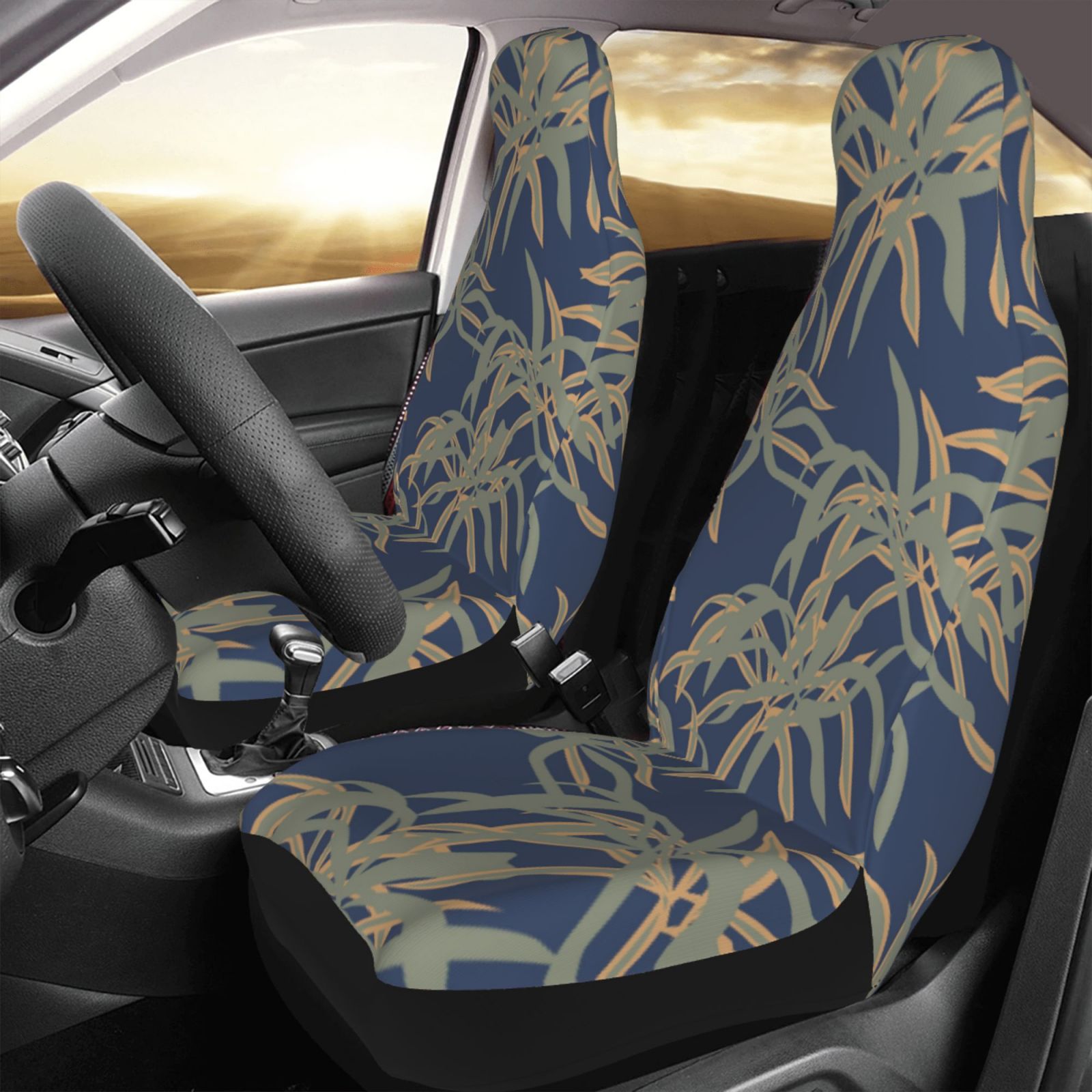 TEQUAN Front Seat Covers， Tropical Leaf Pattern 2 Piece Car Seat Cover Fit Most Car SUV Truck Van