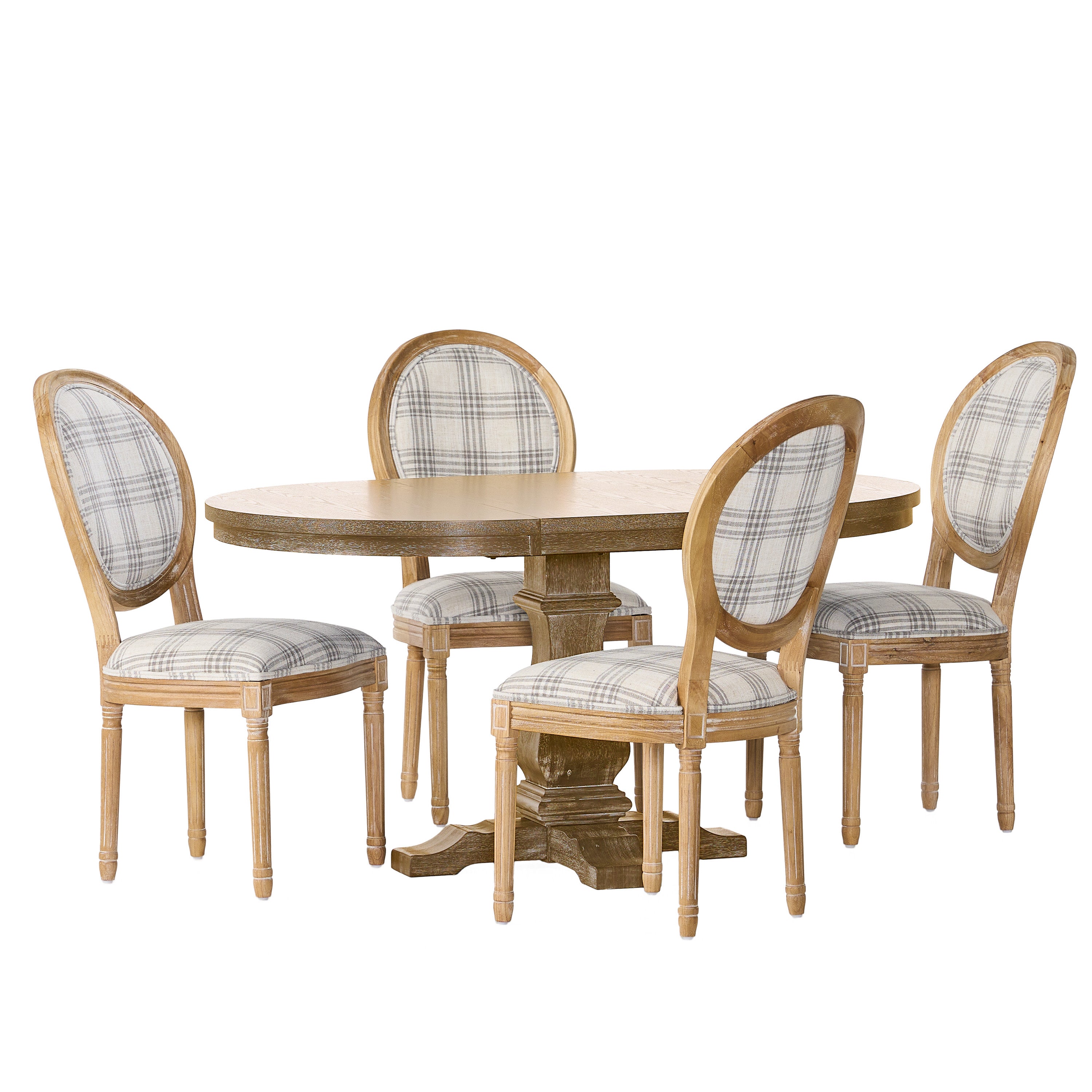 Naclerio French Country Fabric Upholstered Wood 5 Piece Dining Set