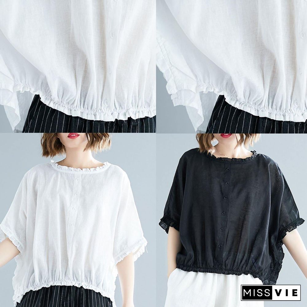 Natural ruffles cotton Long Shirts Tunic Tops white top summer