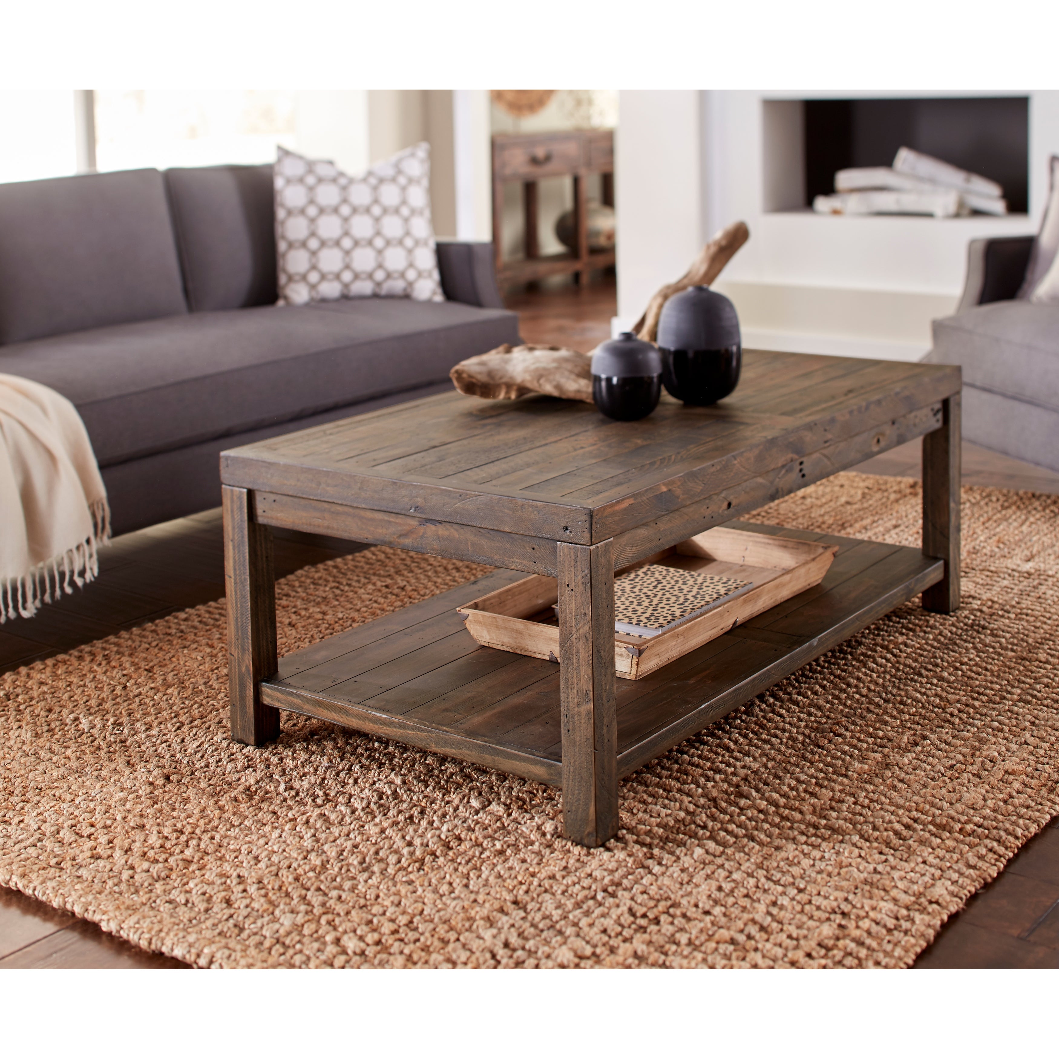 Craster Reclaimed Wood Rectangular Coffee Table in Smoky Taupe