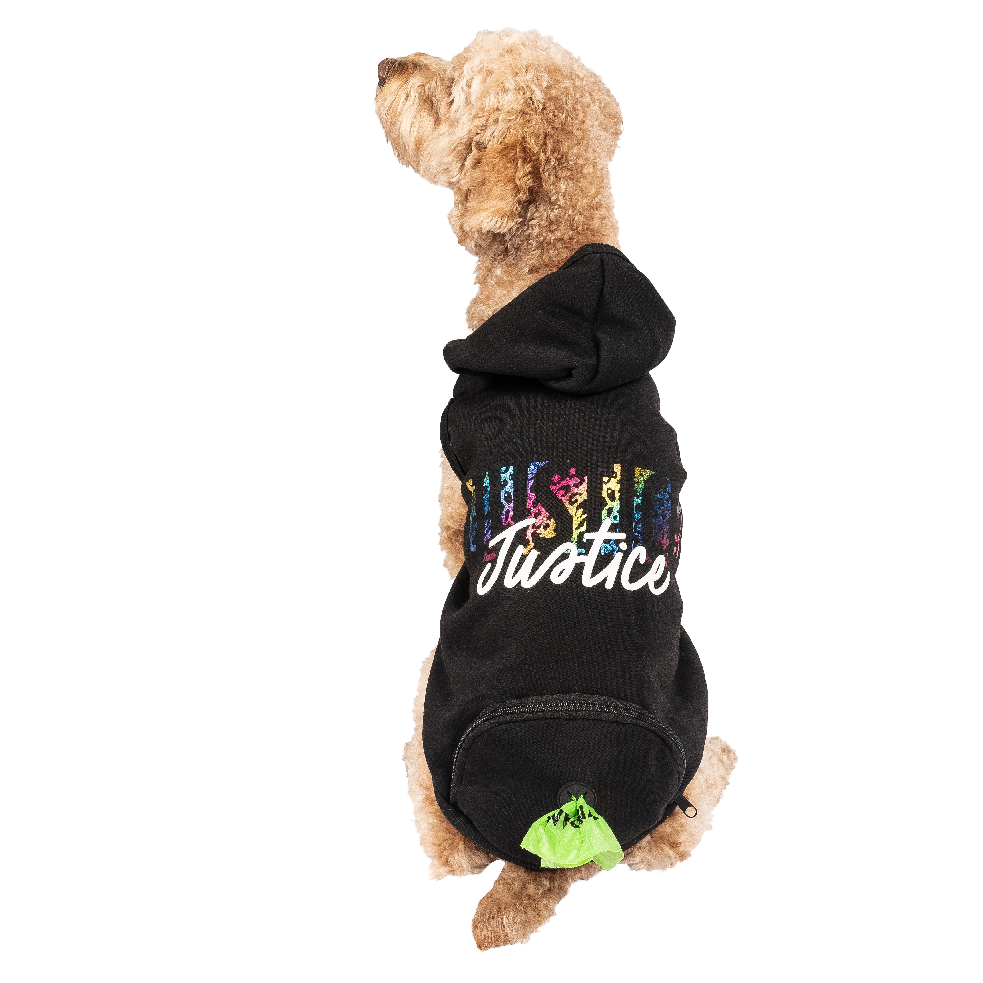 Justice Pet Polyester Printed Fleece Hoodie， Black， XS